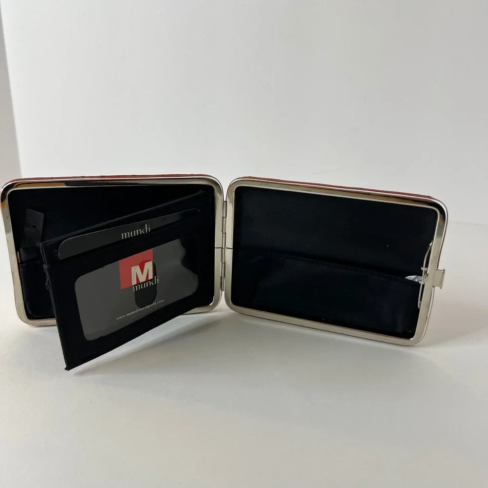 Mundi Embossed Cork Look Card Wallet Red Orange 3.5 x 4.5